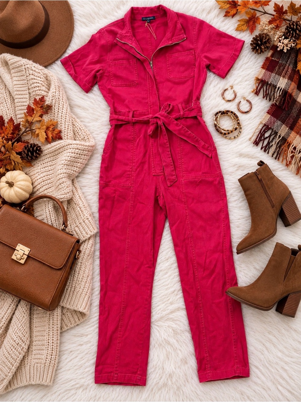 Pink Utility Jumpsuit with Tie Waist